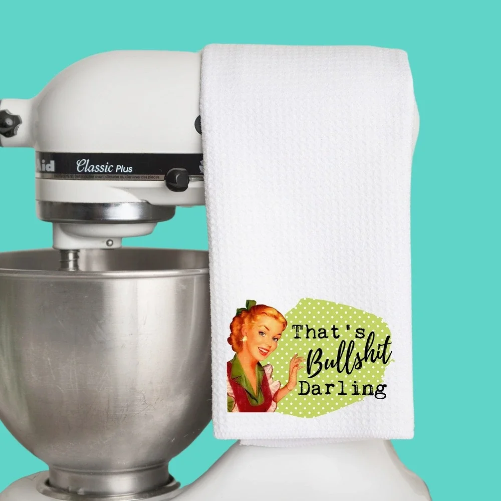 Retro Sassy Kitchen Towel Thats Bullshit Darling White Waffle Weave Tea Towel